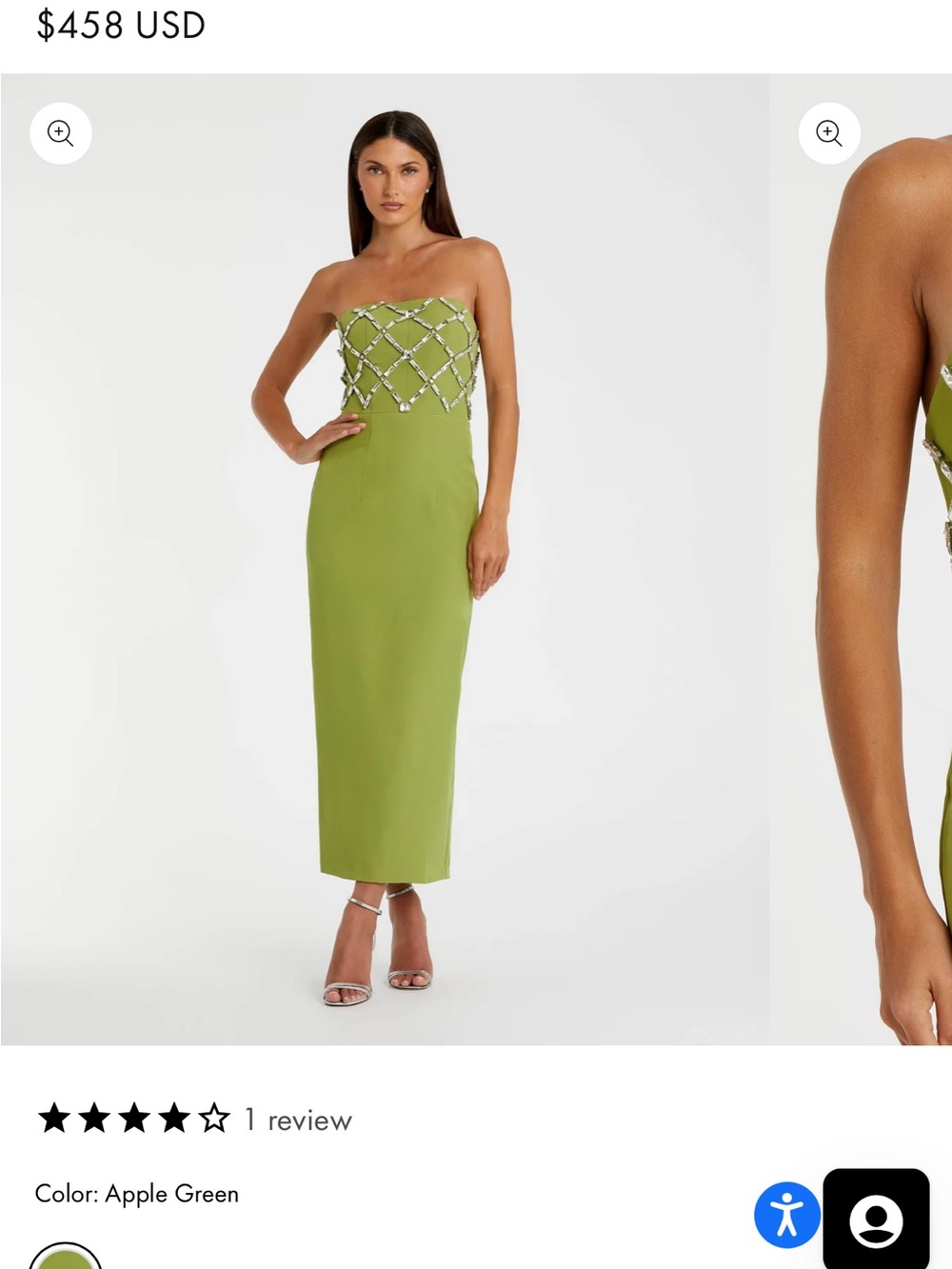 Strapless Apple Green Beaded Bodice Midi Dress